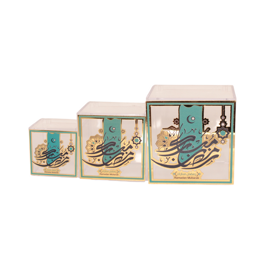 Eid Empty Acrylic Box Clear with Golden Islamic Inspired Pattern with Lid