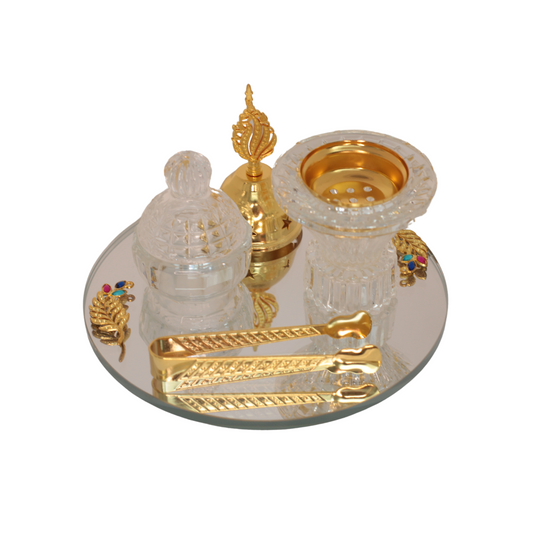Scented Traditions: Mirror Tray with Traditional Incense Burner, Tong & Glass Jar